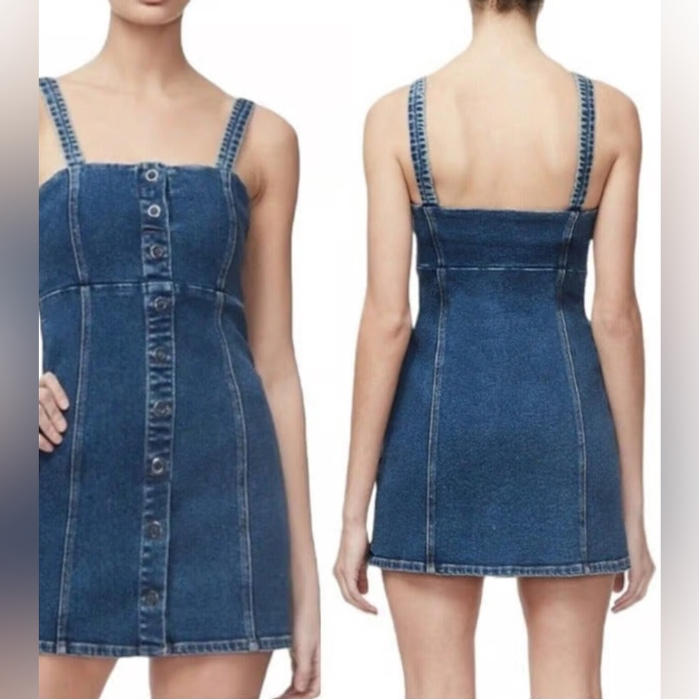 Good American Snap to It Denim Mini Dress Size 2 (small/medium)